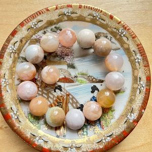 High quality natural Cherry Blossom Agate Large Bead Bracelet